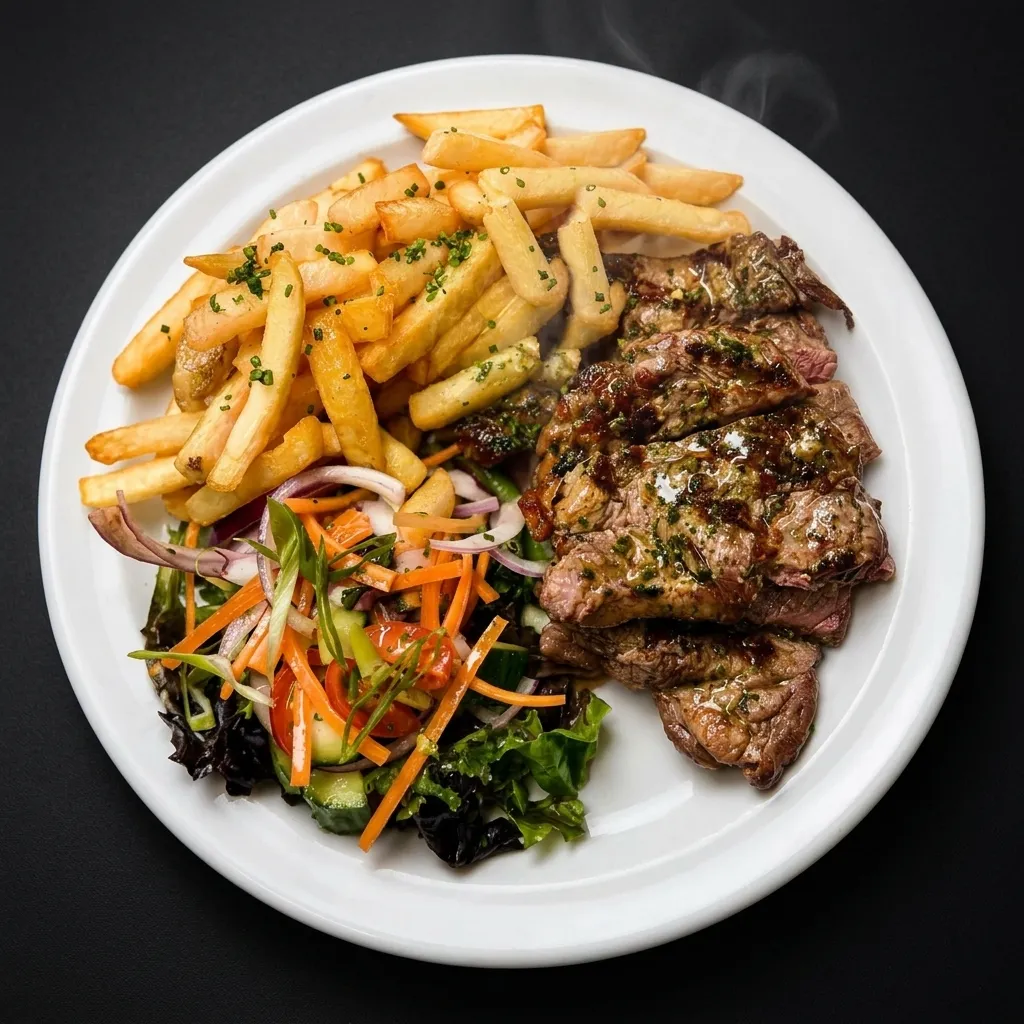 HQ Signature Striploin Steak with chimichurri herb sauce at HQ, Queens Ave London, Ontario